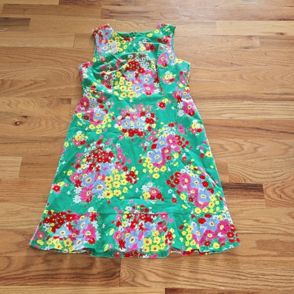 Brand New Talbots Cotton Floral Green Sleeveless Dress Size 6P
